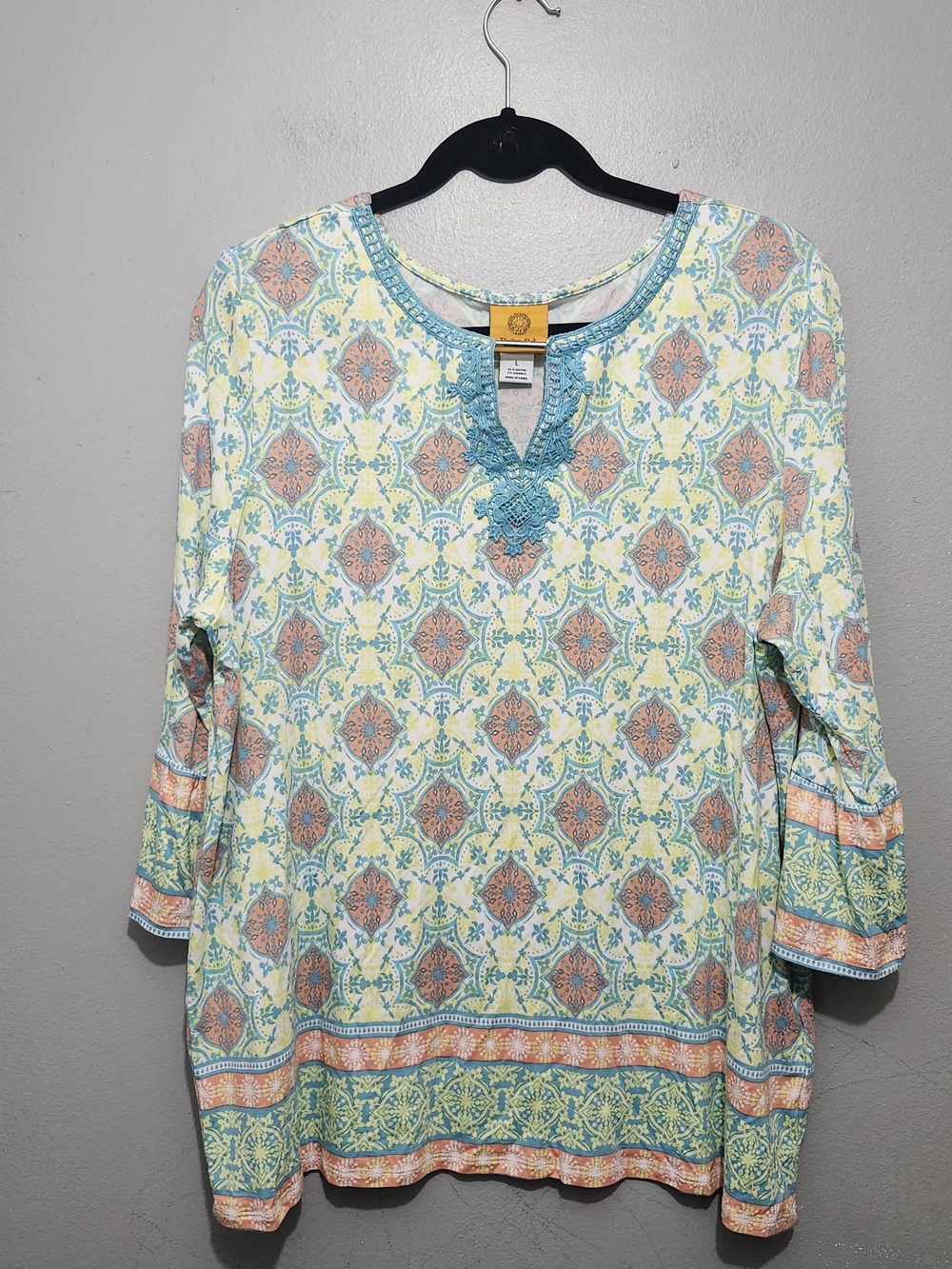 Ruby Rd. Blue & Coral  Tunic Top Size Large